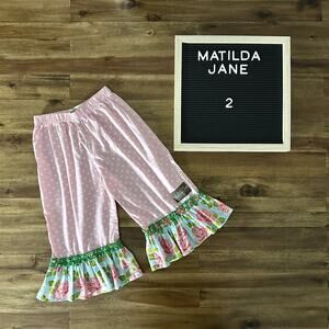 Matilda Jane Vintage Good Hart Primrose Pink Polka Dot Floral Big Ruffles Pants